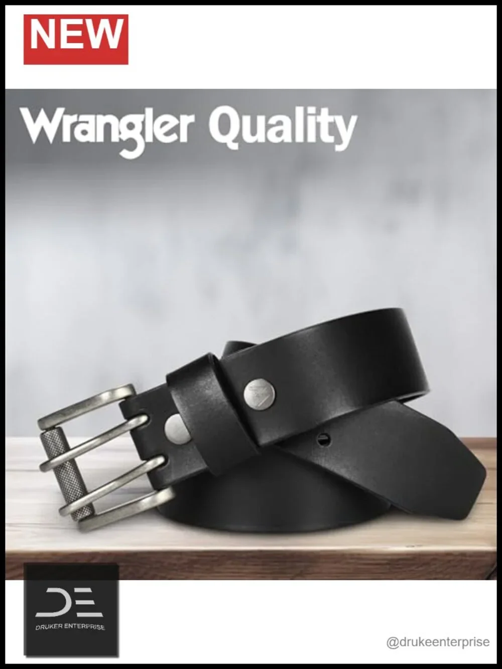 Genuine Leather Men's Belt with Removable Double-Prong Roller Buckle, 38mm